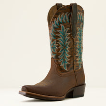 Pard's Western Shop Ariat Women's Sassy Brown Beaumont Snip Toe Western Boots with fancy turquoise stitching on tops.