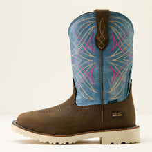 Ariat Women's Dark Brown Activator Waterproof Broad Square Toe Work Boots with Blue Tops