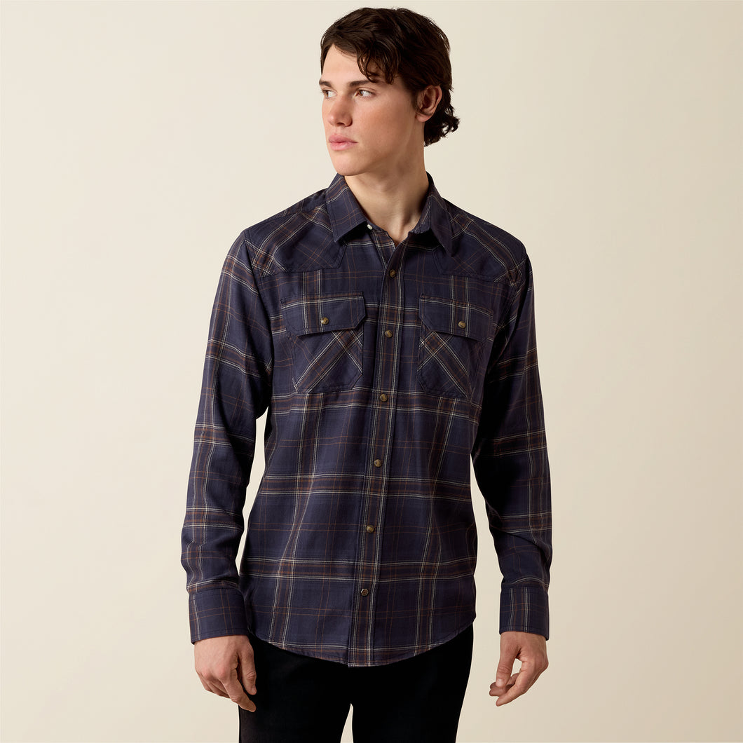 Pard's Western Shop Ariat Men's Hass Ombre Blue Plaid Flannel Fitted Western Snap Shirt