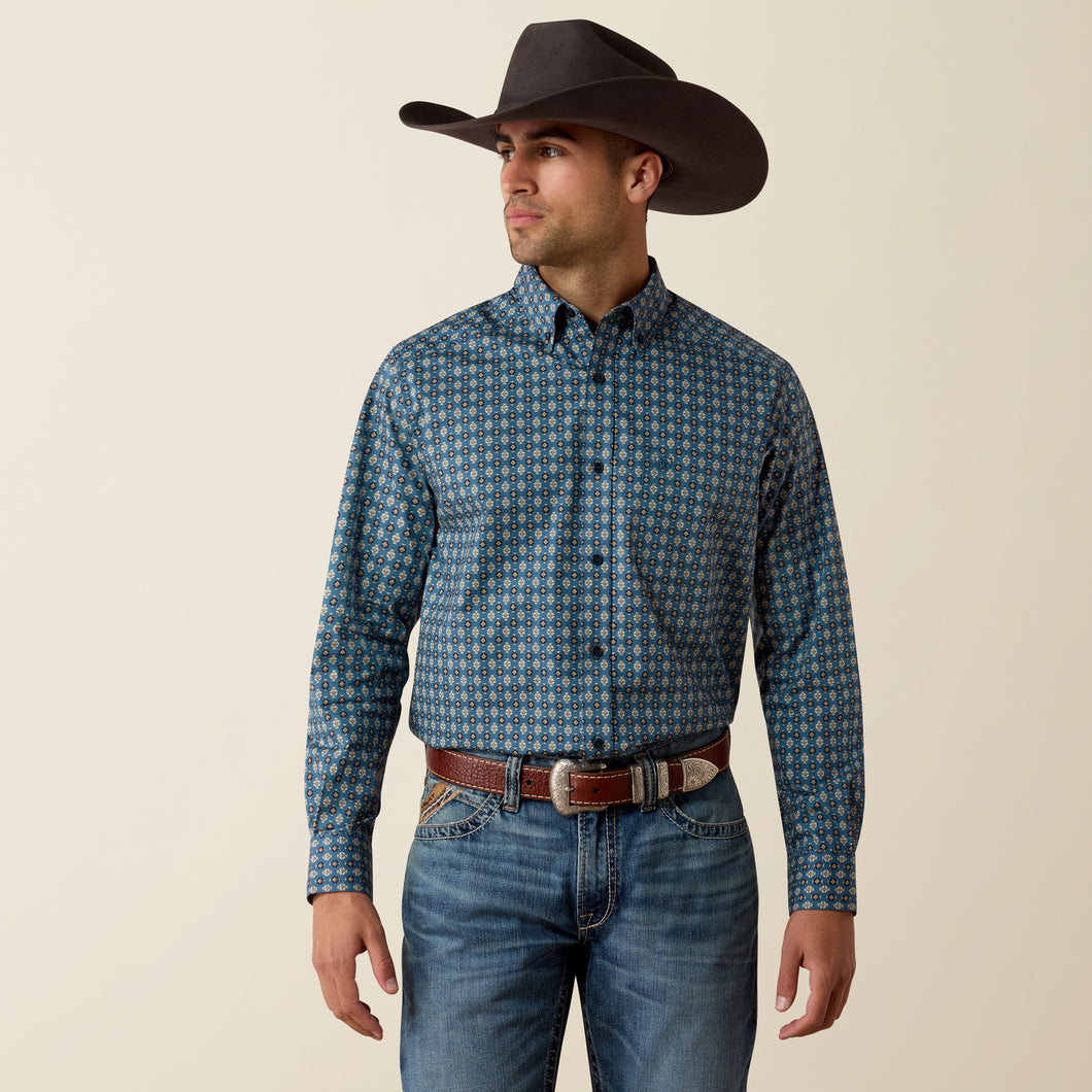 Pard's Western Shop Ariat Men's Lex Real Teal Southwest Geo Print Classic Fit Button-Down Shirt
