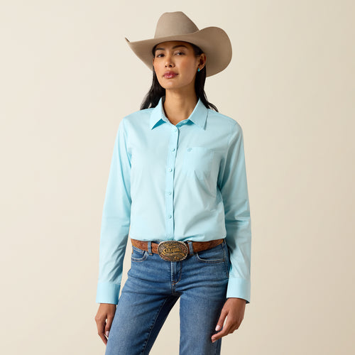 Pard's Western Shop Ariat Women's Kirby Pro Solid Aqua Button-Down Blouse