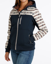 Cinch Women's Navy Bonded Hooded Jacket with Southwest Print Trim