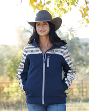 Cinch Women's Navy Bonded Hooded Jacket with Southwest Print Trim