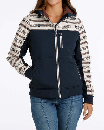 Pard's Western Shop Cinch Women's Navy Bonded Hooded Jacket with Southwest Print Trim
