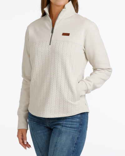 Pard's Western Shop Cinch Women's Cream 1/4 Zip Textured Sweater Knit Pullover