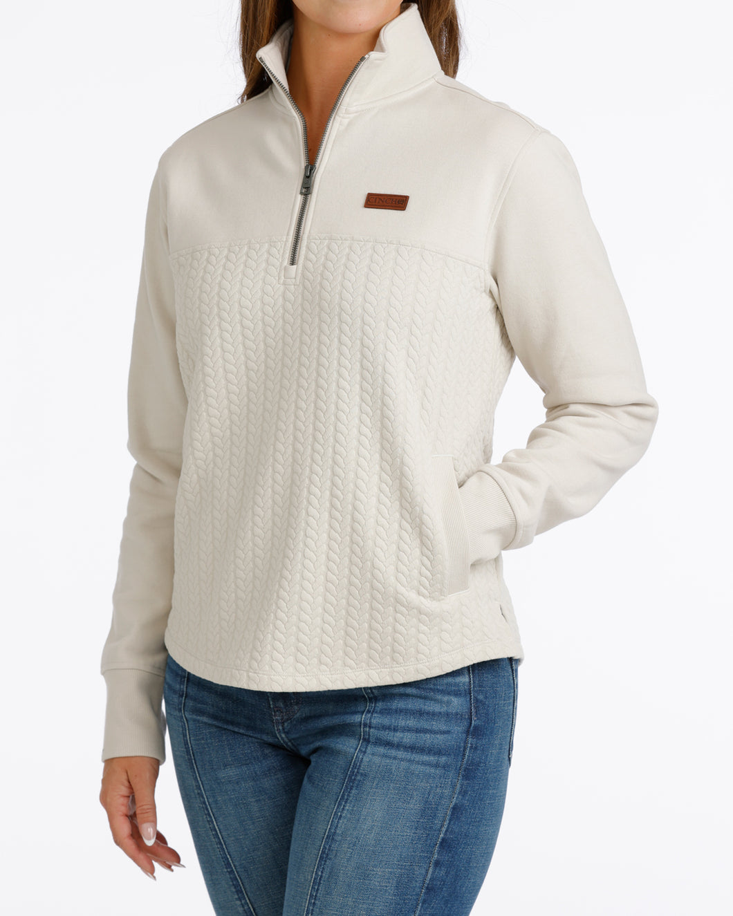 Pard's Western Shop Cinch Women's Cream 1/4 Zip Textured Sweater Knit Pullover