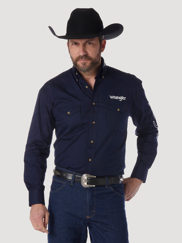 Pard's Western Shop Navy Wrangler Logo Button-Down Shirt for Men