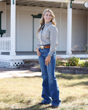 Cinch Women's TENCEL Light Brown/Blue Stripe Button-Down Blouse