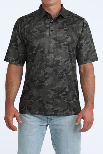 Pard's Western Shop Cinch Men's Black Camo Print Arenaflex Polo Shirt