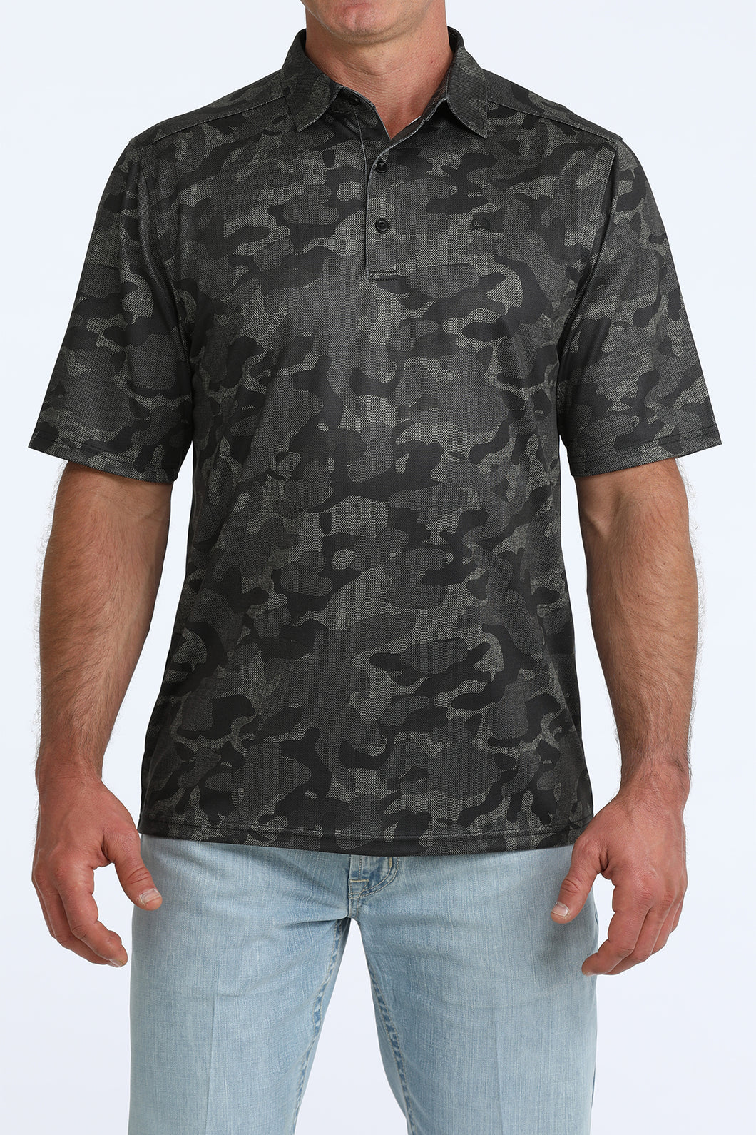 Pard's Western Shop Cinch Men's Black Camo Print Arenaflex Polo Shirt