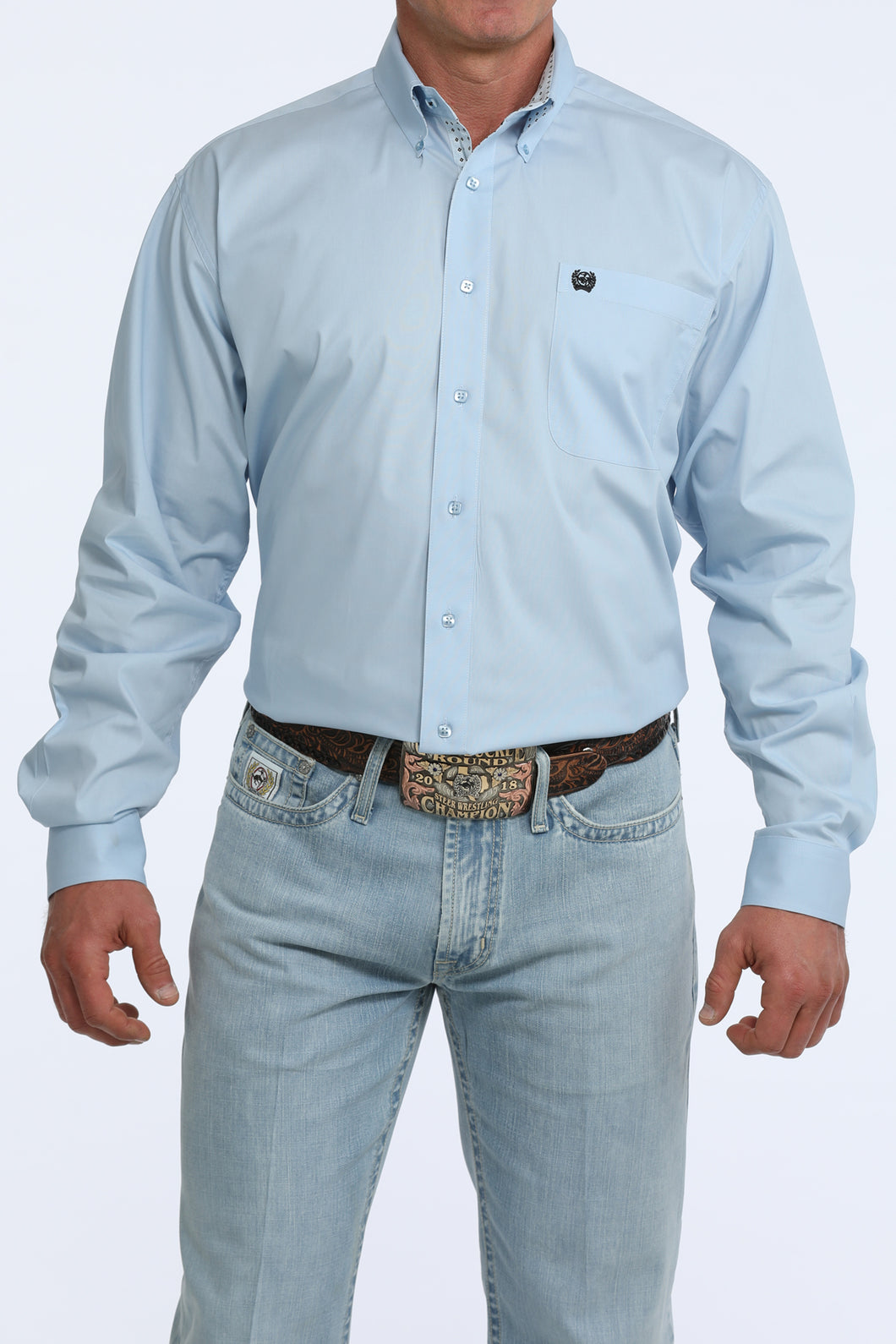 Pard's Western shop Cinch Men's Solid Light Blue Button-Down Stretch Shirt