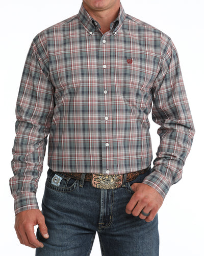 Pard's Western Shop Cinch Burgundy/Blue Plaid Button-Down Shirt for Men