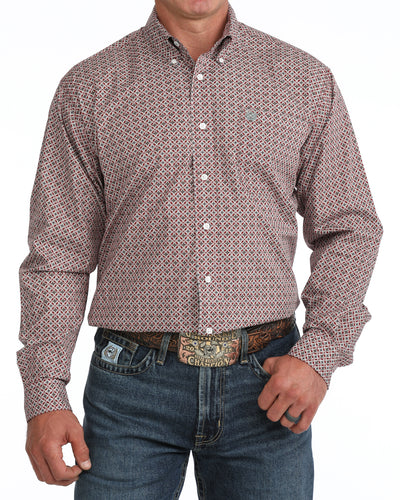Pard's Western Shop Cinch Men's Burgundy Geometric Print Button-Down Shirt
