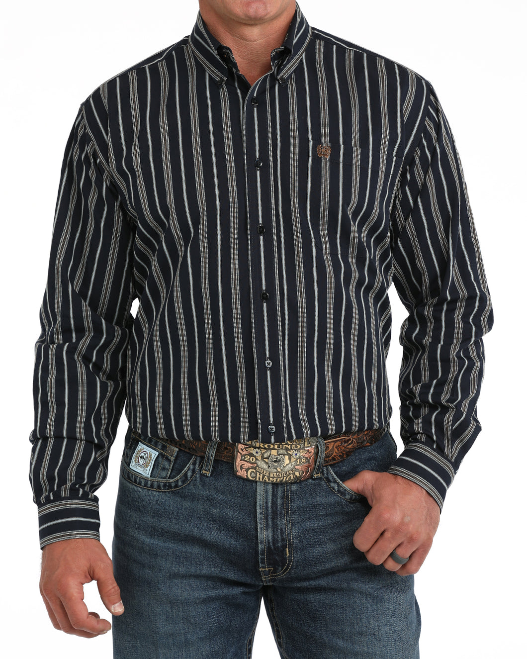 Pard's Western Shop Cinch Men's Dark Navy Stripe Button-Down Shirt