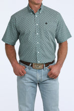 Pard's Western Shop Cinch Men's Green Geometric Print Short Sleeve Button-Down Shirt