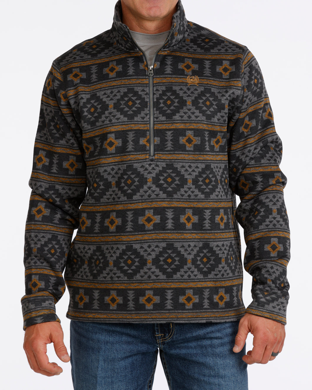 Pard's Western Shop Cinch Men's Charcoal Southwest Print 1/2 Zip Sweater Knit Pullover