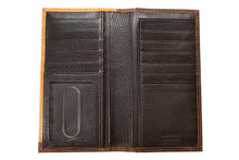 Nocona Brown Rodeo Wallet with Tan Embossed Corner Overlay and Cross Concho