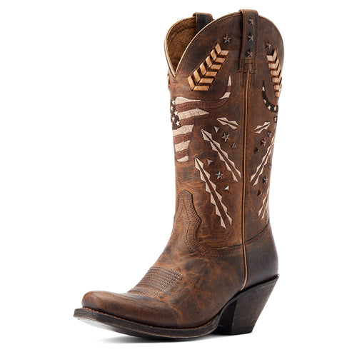 Pard's Western Shop Women's Tan Circuit Fancy Embroidered Americana Snip Toe Western Boots