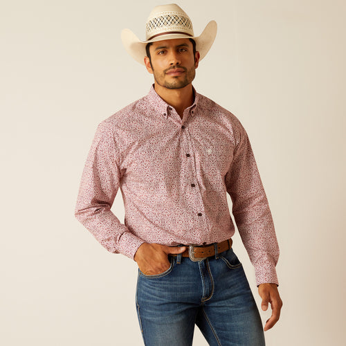 Pard's Western Shop Ariat Turner Classic Fit Red/Cream Geometric Print Button-Down Shirt for Men