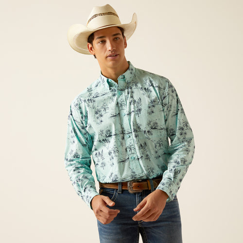 Pard's Western Shop Ariat Men's Blue Tint Desert Scene Print Classic Fit Button Down Shirt