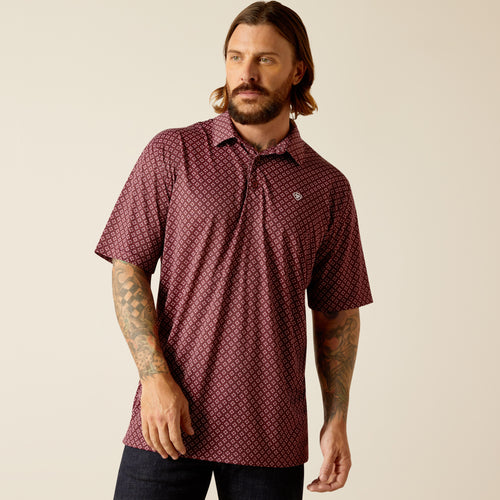 Pard's Western Shop Ariat Dark Redwood All Over Geometric Print Polo Shirt for Men