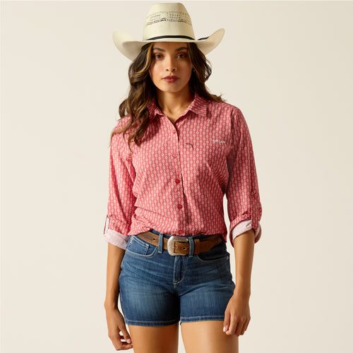 Pard's Western Shop Ariat Blush/White Geo Stripe Print VentTek Button-Down Stretch Blouse for Women