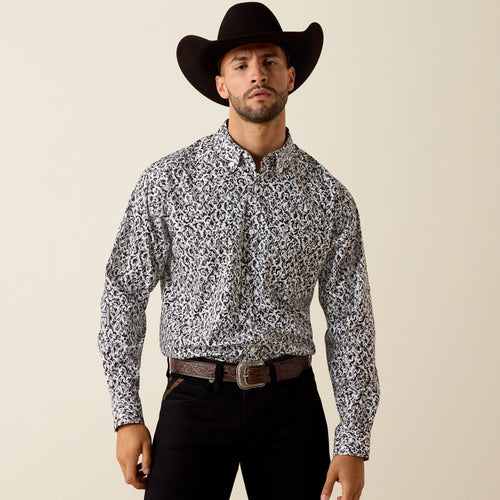 Pard's Western Shop Ariat Men's Team Janson Black/White Print Button-Down Shirt