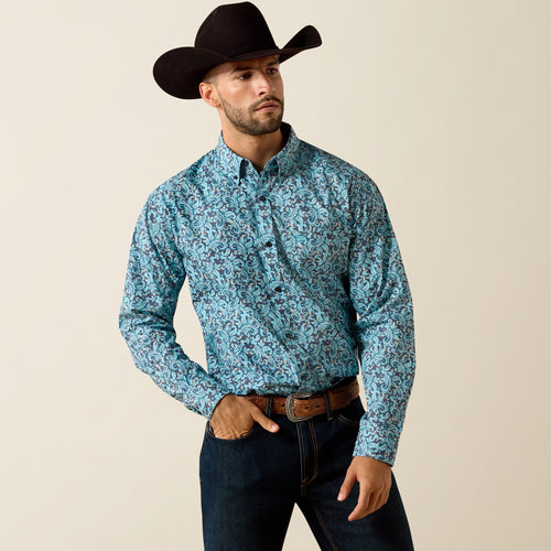 Pard's Western Shop Ariat Men's Phelps Blue Paisley Print Classic Fit Button-Down Shirt