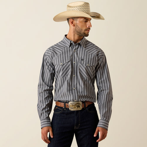 Pard's Western Shop Ariat Men's Pro Series Theron Classic Fit Grey Stripe Western Snap Shirt