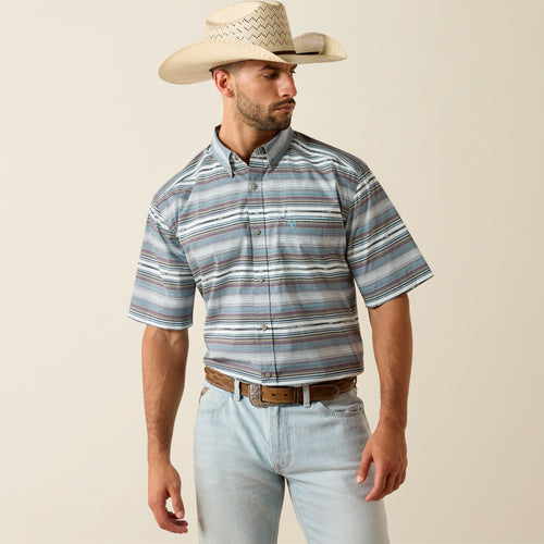 Pard's Western Shop Ariat Men's Paul Blue Serape Stripe Classic Fit Short Sleeve Button-Down Shirt