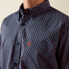 Ariat Men's Nikola Navy/Orange Print Classic Fit Short Sleeve Button-Down Shirt