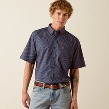 Pard's Western Shop Ariat Men's Nikola Navy/Orange Print Classic Fit Short Sleeve Button-Down Shirt