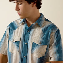 Ariat Men's Retro Hyland Blue Stripe Fitted Western Snap Short Sleeve Shirt