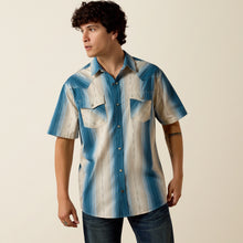 Pard's Western Shop Ariat Men's Retro Hyland Blue/Cream Stripe Fitted Western Snap Short Sleeve Shirt