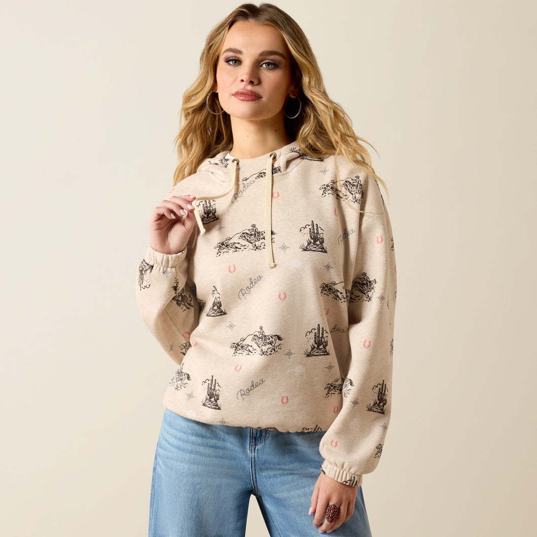 Pard's Western Shop Ariat Women's Oatmeal Heather Rodeo Roping Print Essential Hoodie