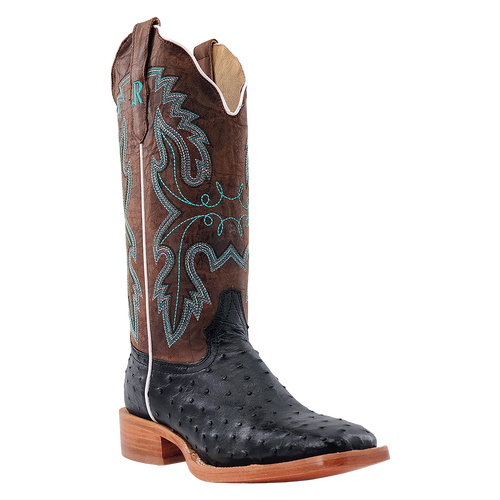 Pard's Western Shop R Watson Women's Black Full Quill Ostrich Broad Square Toe Boots