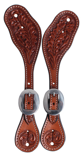 Pard's Western Shop Professional's Choice Collection Oak Leaf Tooled Stratford Spur Straps for Women or Youth