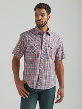 Pard's Western shop Wrangler Men's Blue/Orange/White Plaid Short Sleeve Fashion Snap Western Shirt