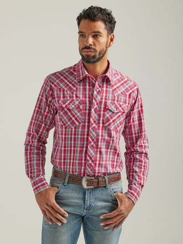 Pard's Western Shop Wrangler Men's Red Plaid Fashion Snap Western Shirt