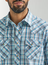 Wrangler Men's Teal Plaid Fashion Snap Western Shirt