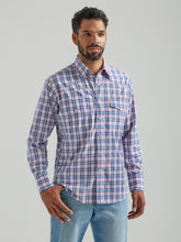 Pard's Western Shop Wrangler Men's Blue/White/Orange Plaid Wrinkle Resist Snap Western Shirt