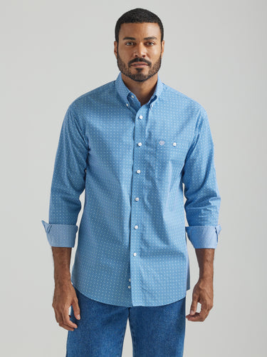 Pard's Western Shop Wrangler Men's Blue Print Classic Button-Down Shirt