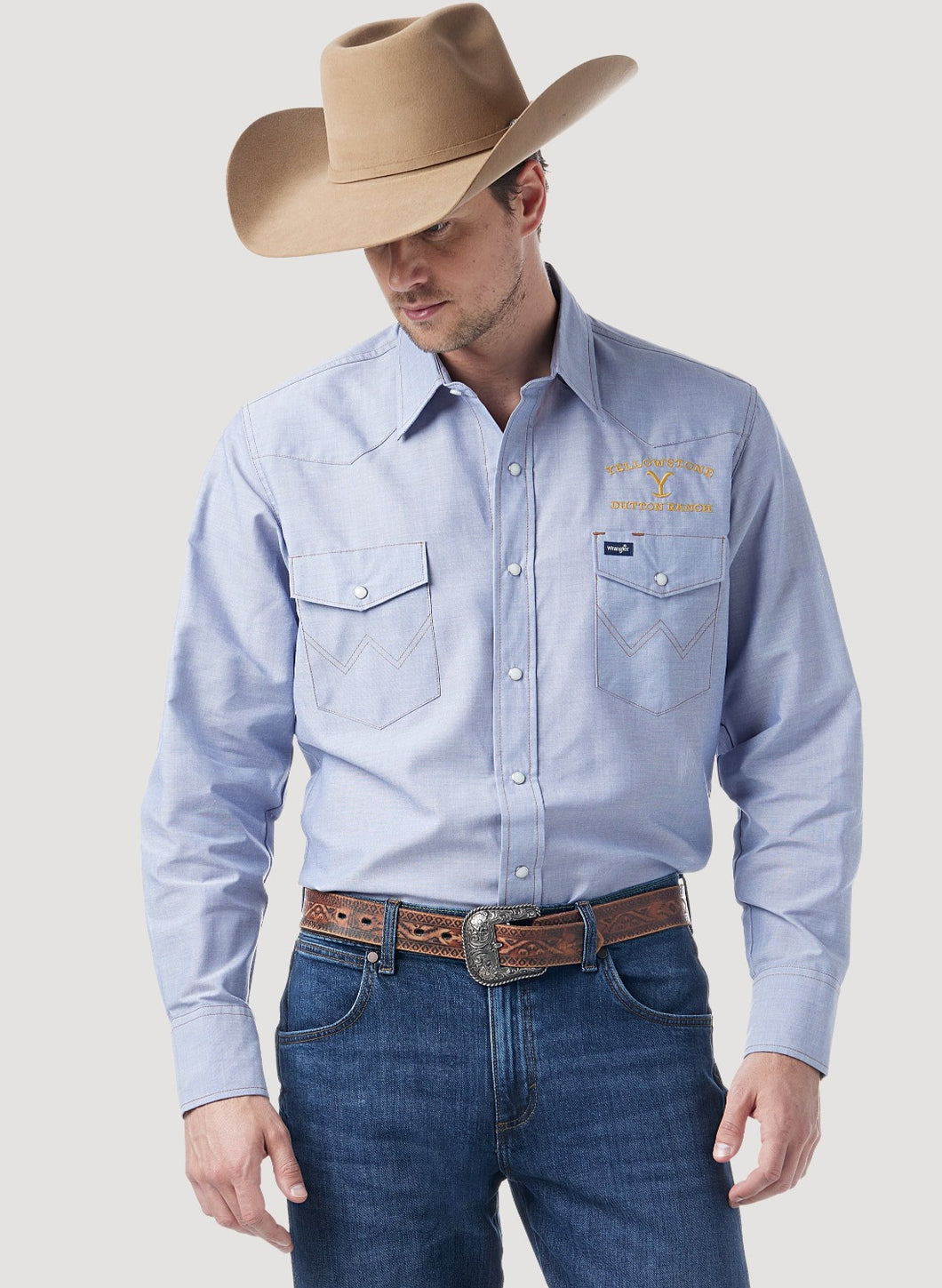 Pard's Western Shop Wrangler x Yellowstone Men's Chambray Western Snap Shirt