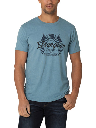 Pard's Western Shop Wrangler Americana Flags Heather Blue T-Shirt for Men