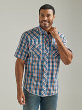 Pard's Western Shop Wrangler Men's Blue/Orange/White Plaid Short Sleeve Fashion Snap Western Shirt