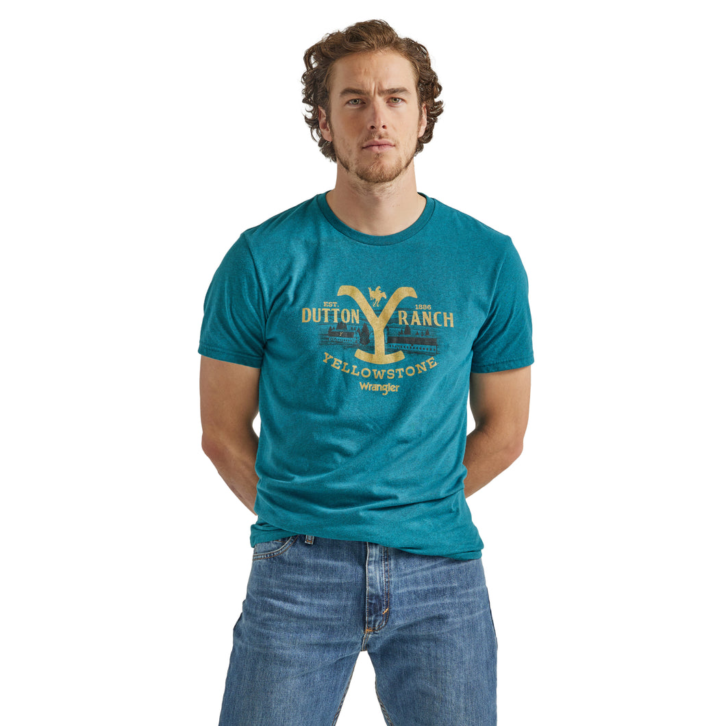 Pard's Western shop Wrangler x Yellowstone Turquoise Dutton Ranch Yellowstone Brand Tee for Men