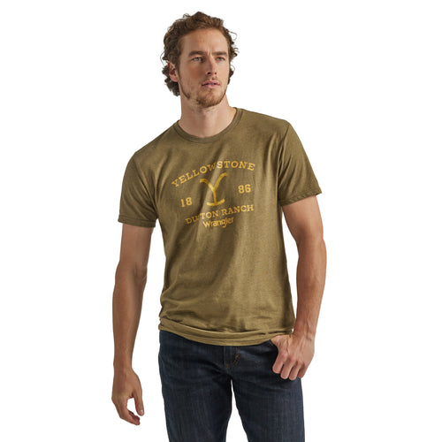 Pard's Western Shop Wrangler x Yellowstone Men's Dutton Ranch 1886 Yellowstone Brand Tee in Burnt Olive