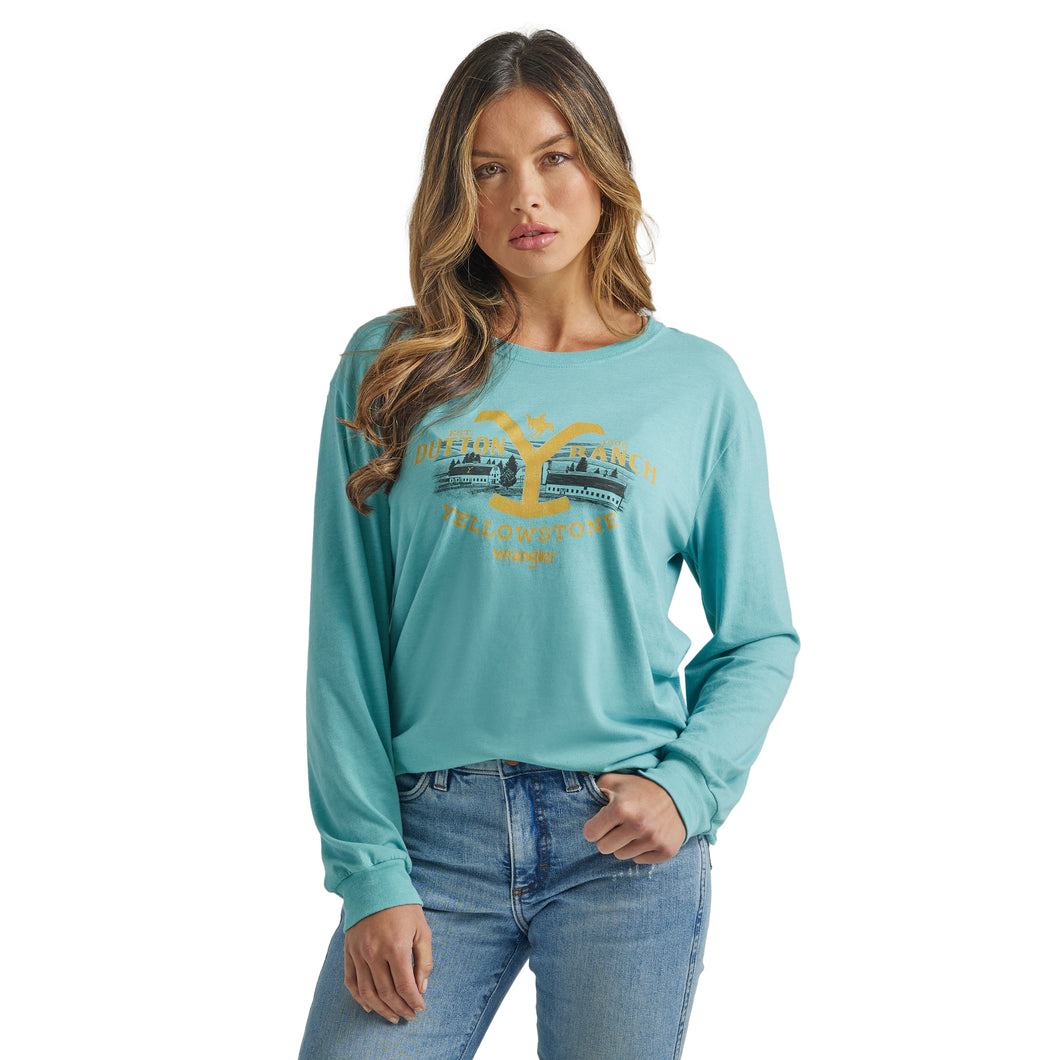 Pard's Western Shop Wrangler x Yellowstone Teal Dutton Ranch Yellowstone Brand Long Sleeve Tee for Women
