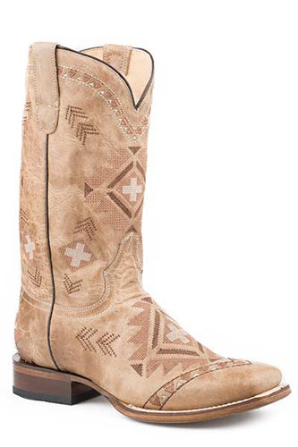 Pard's Western Shop Roper Footwear Women's Waxy Tan Aiyana All Over Native Embroidered Square Toe Boots