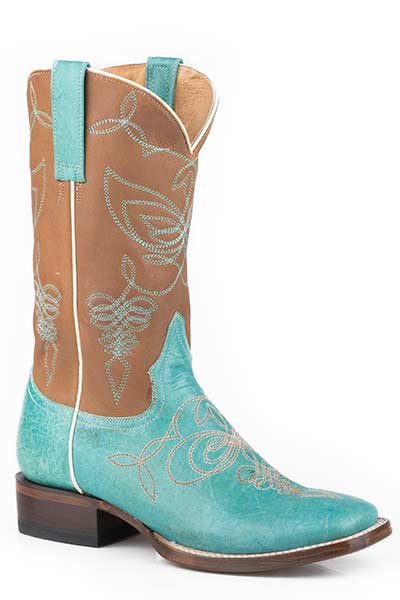 Roper Footwear Turquoise/Tan Loop To Loop Fancy Stitch Broad